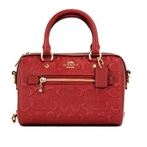 Coach Red Signature Leather Crossbody Satchel